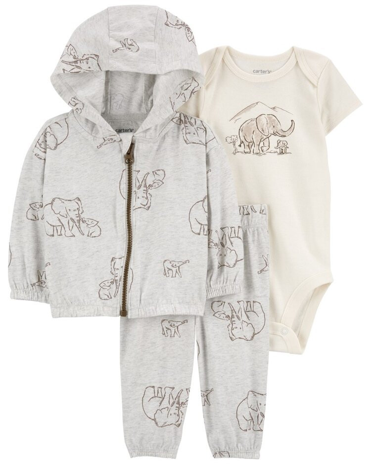 CARTER'S Set 3dílný mikina, tepláky, body kr. rukáv Gray Elephant neutral MFL 9m/vel. 74