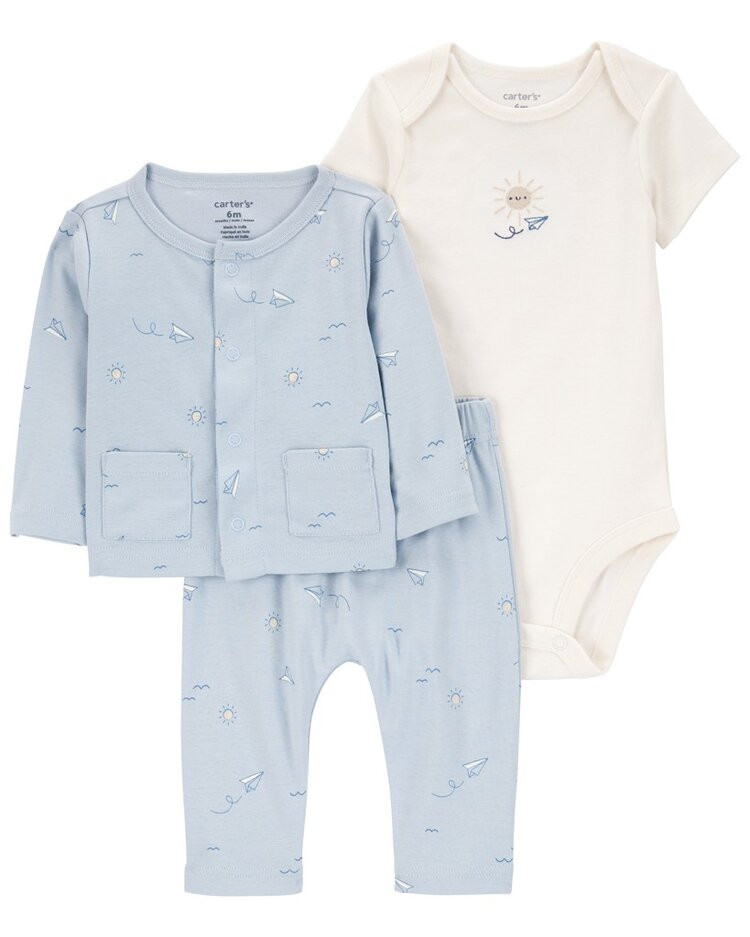 CARTER'S Set 3dílný mikina, body kr. rukáv, tepláky Blue Airplane kluk MFL 12m/vel. 80