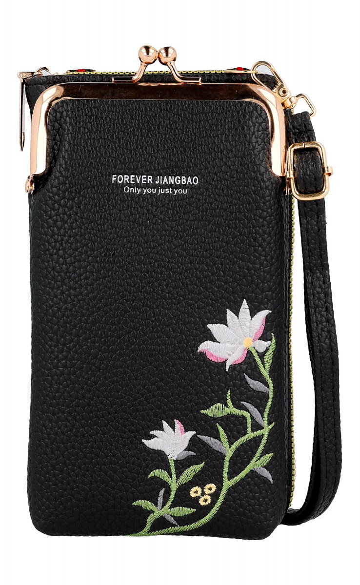 Kabelka TopQ Flower na mobil s popruhem černá 125795