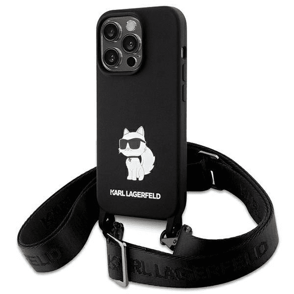 Karl Lagerfeld Crossbody Silikonové pouzdro Choupette pro iPhone 15 Pro Max - černé 3666339167585