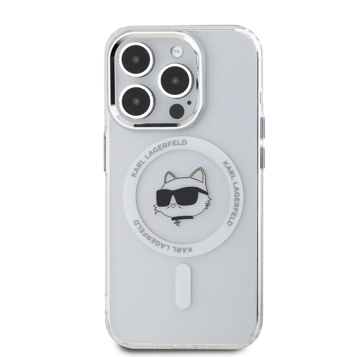 Karl Lagerfeld IML Choupette Head Metal Frame MagSafe Zadní Kryt pro iPhone 14 Pro Max Transparent KLHMP14XHLSCHH