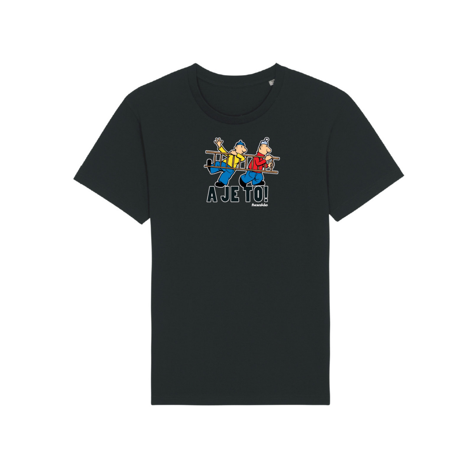 Dětské tričko Pat a Mat s žebříkem černé Fusakle