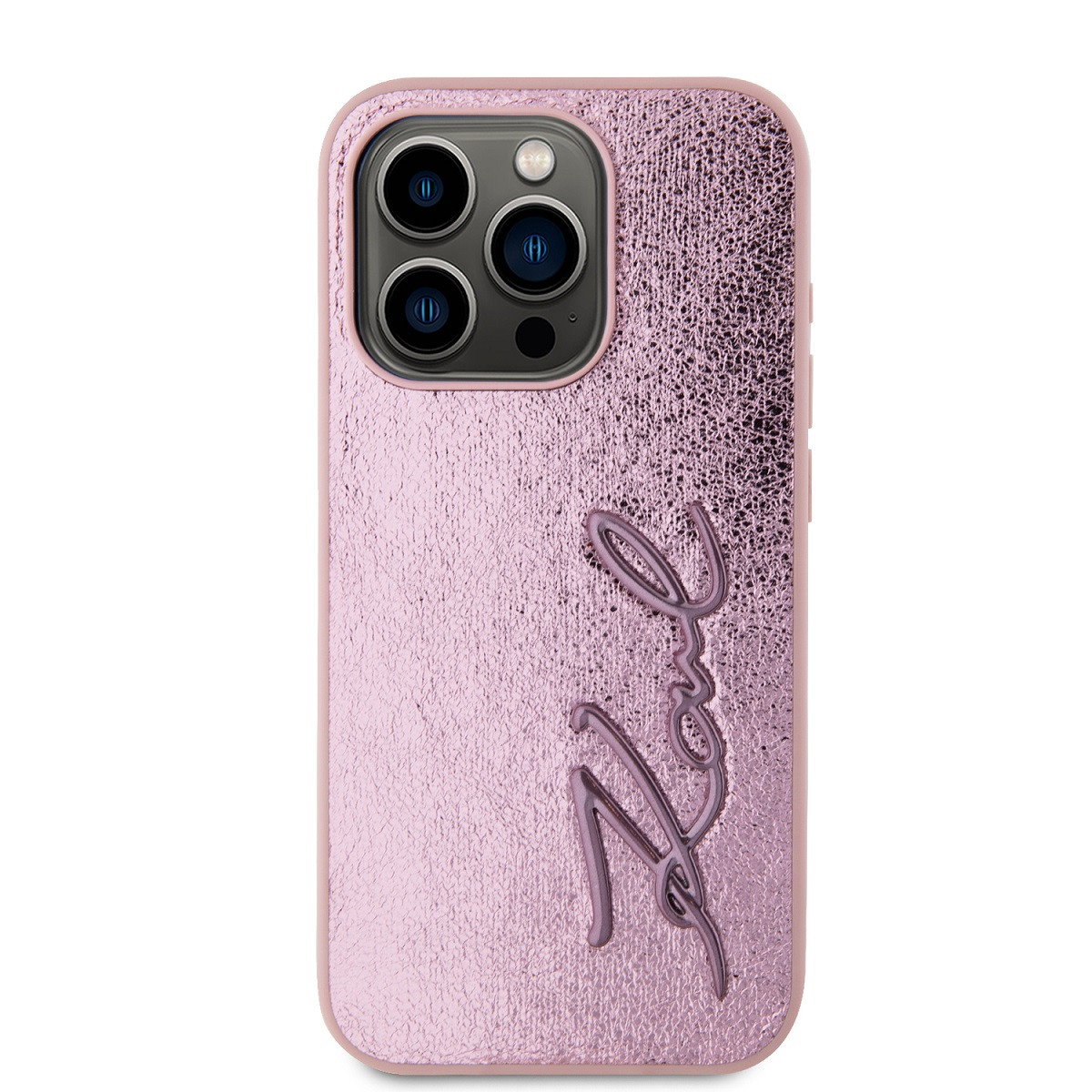 Zadní kryt Karl Lagerfeld Wrinkled PU Signature Logo pro Apple iPhone 15 Pro Max, růžová