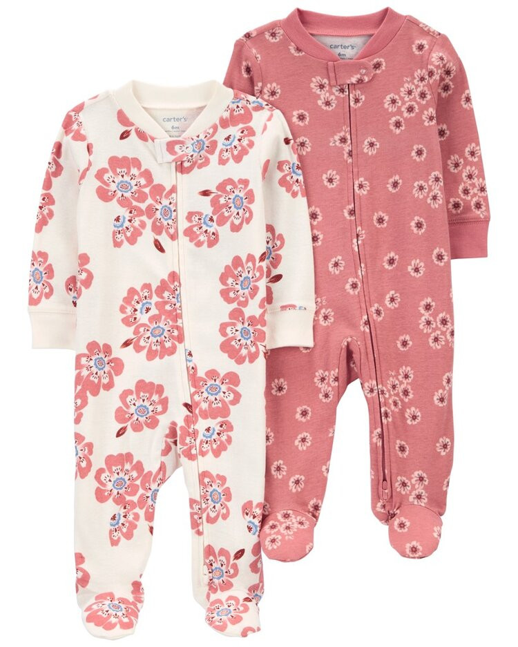 CARTER'S Overal na zip Sleep&Play Pink/Ivory Floral holka 2ks NB/vel. 56