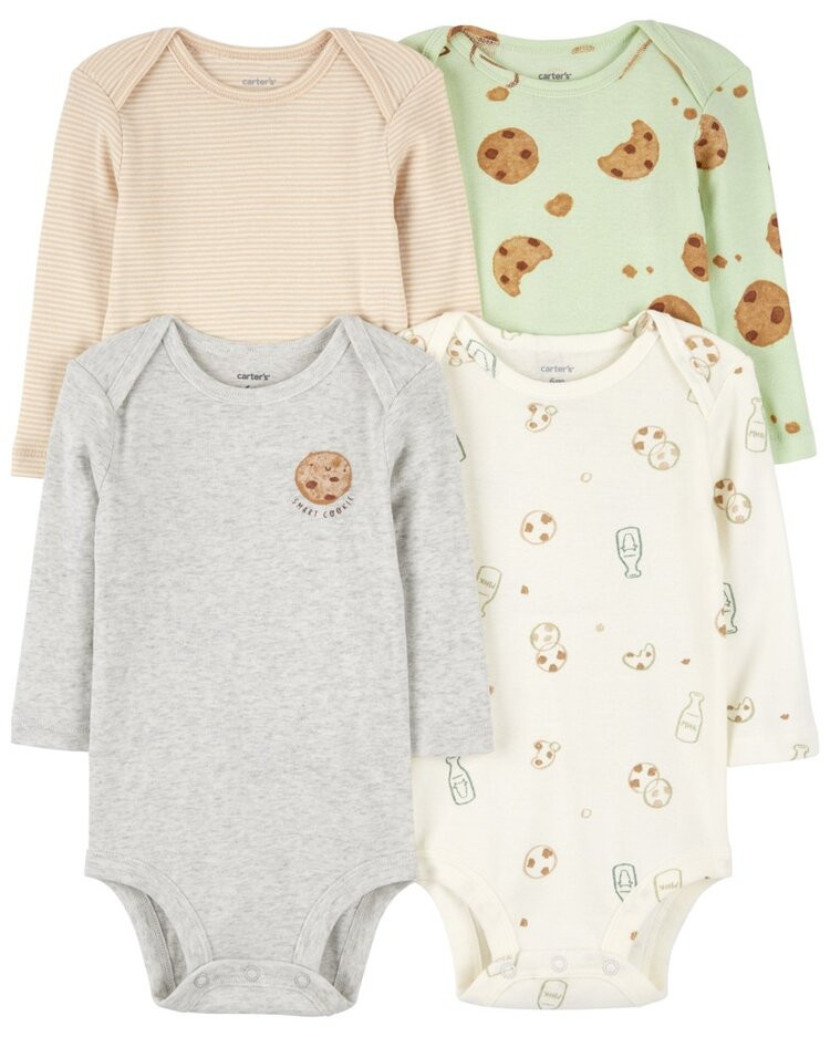 CARTER'S Body dlouhý rukáv Milk&Cookies neutral 4ks 12m/vel. 80