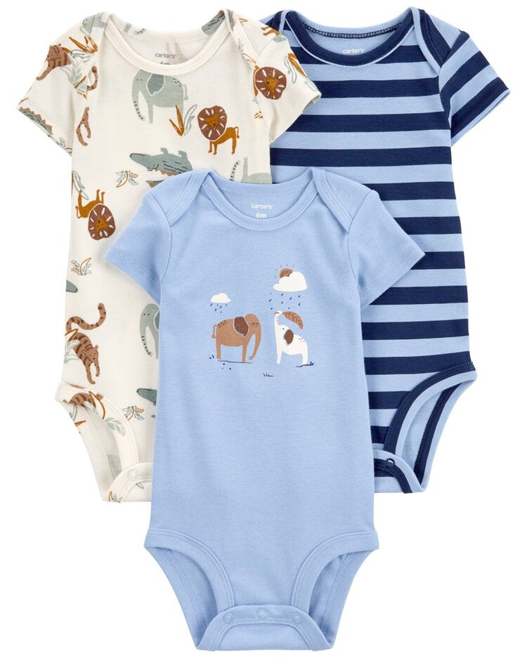 CARTER'S Body krátký rukáv Blue Animals kluk 3ks 24m/vel. 92