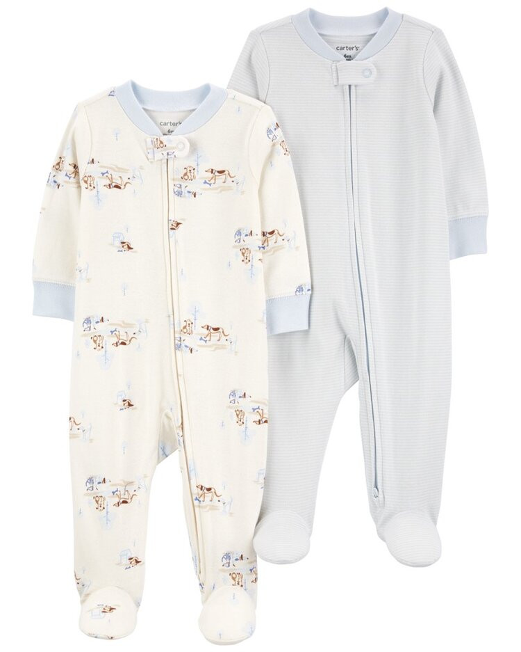 CARTER'S Overal na zip Sleep&Play Blue Dog/Stripe kluk 2ks 9m/vel. 74