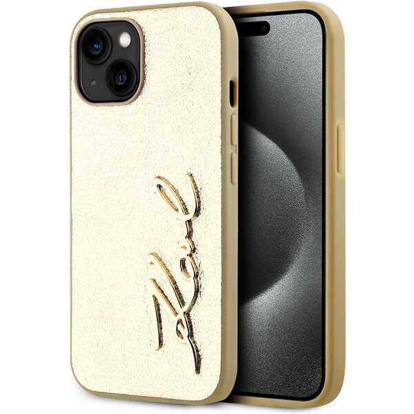 Karl Lagerfeld Wrinkled PU Signature Logo zadní kryt iPhone 14 zlatý