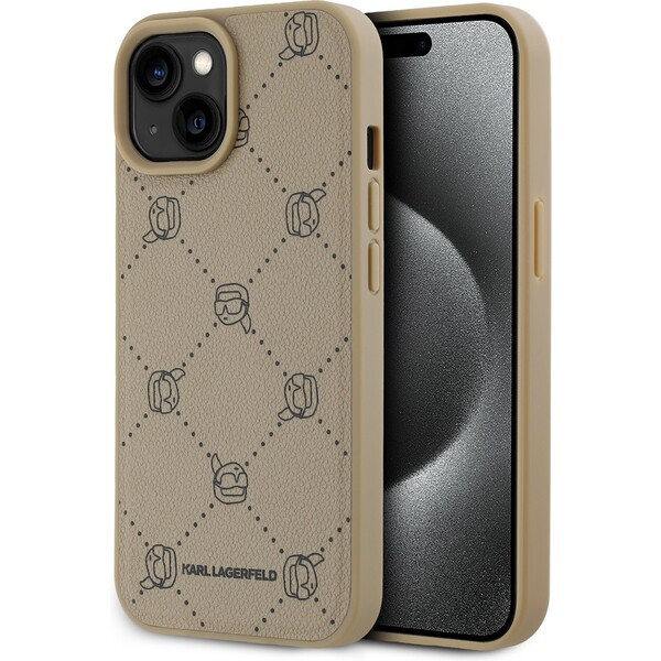 Karl Lagerfeld PU Karl Heads Pattern Magsafe zadní kryt iPhone 15 béžový