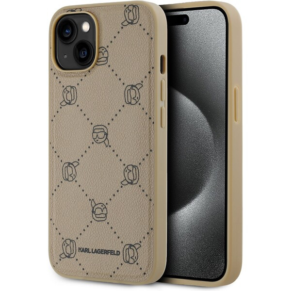 Karl Lagerfeld PU Karl Heads Pattern Magsafe zadní kryt iPhone 14 béžový