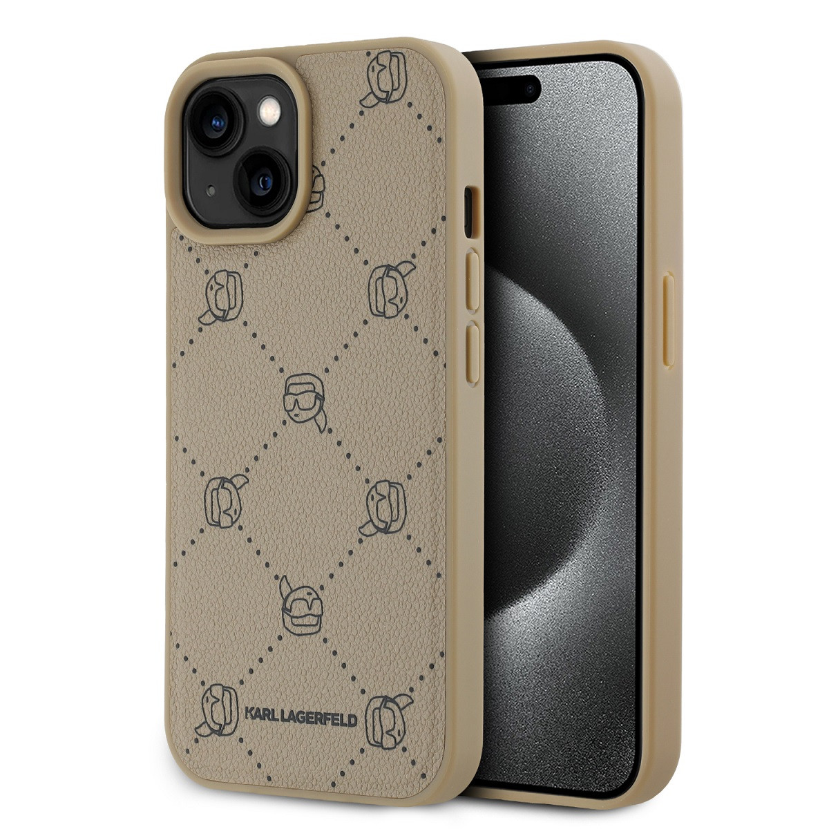 Karl Lagerfeld PU Karl Heads Pattern Magsafe Zadní Kryt pro iPhone 15 Beige