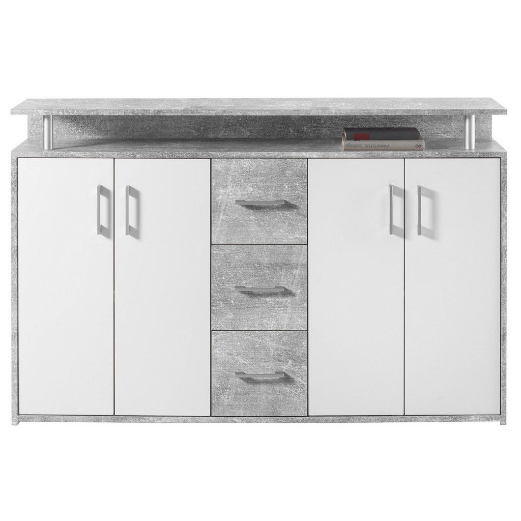 Carryhome ŠIROKÁ KOMODA, šedá, bílá, 139/90/34 cm