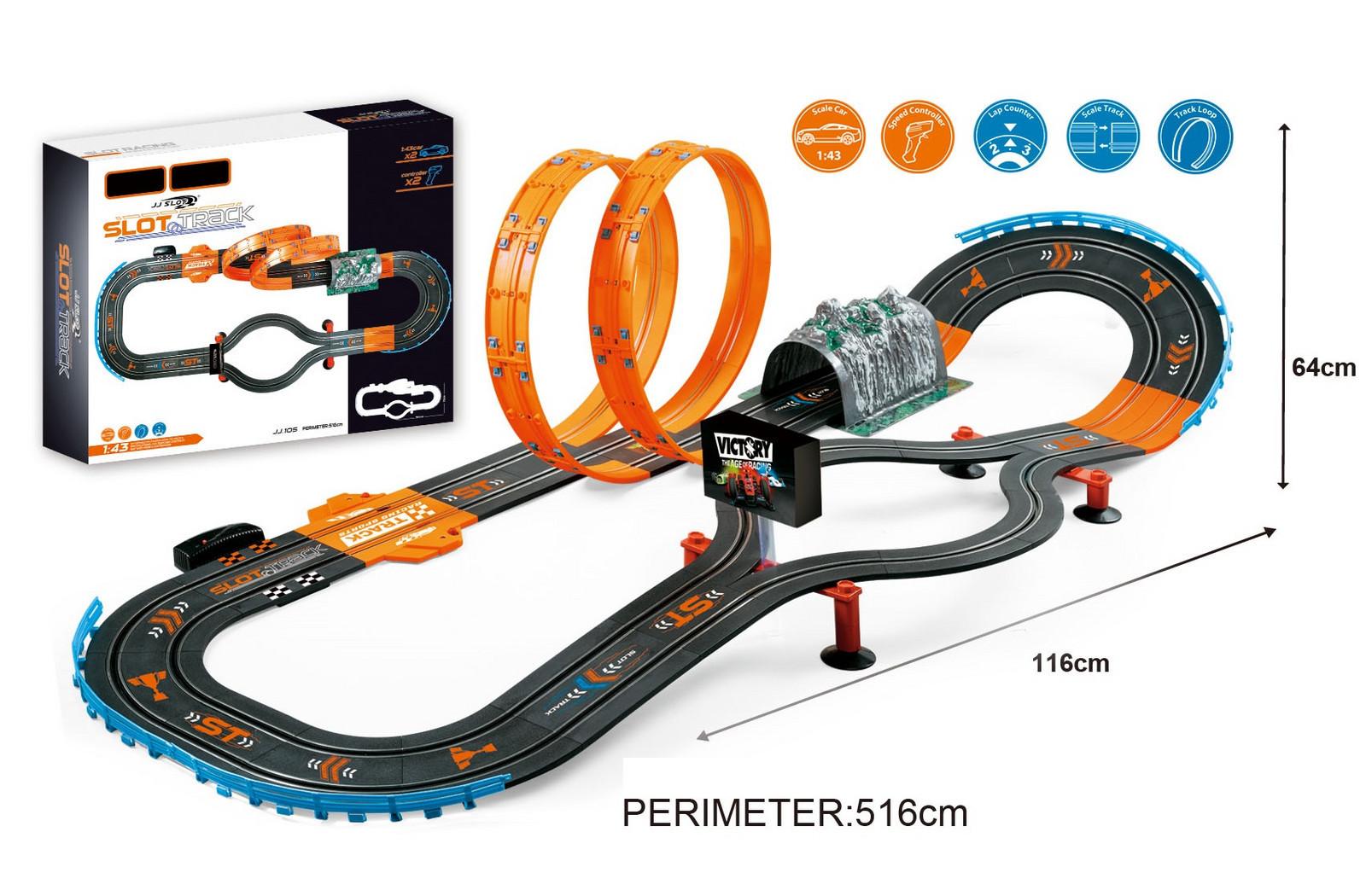 Mamido Mamido Autodráha Slot Track 1:43 pro dva 516 cm oranžová Tunel