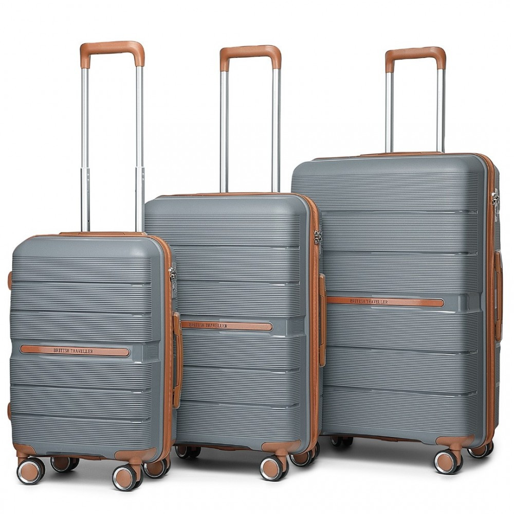 KONO travel set kufrů polypropylén - 36L, 60L, 92L - šedo-hnědá