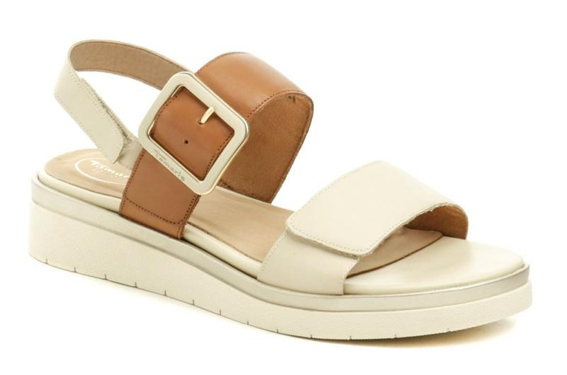 Tamaris Comfort 8-58706-42 béžovo hnědé dámské nadměrné sandály