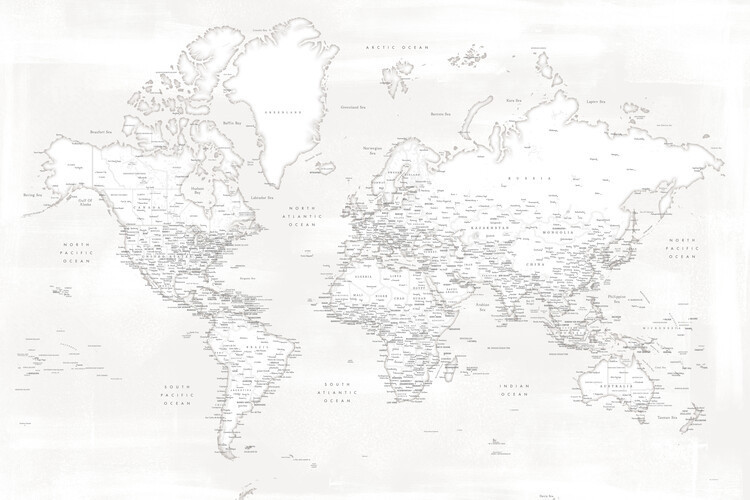 Blursbyai Mapa Almost white detailed world map, Blursbyai, 40 × 26.7 cm