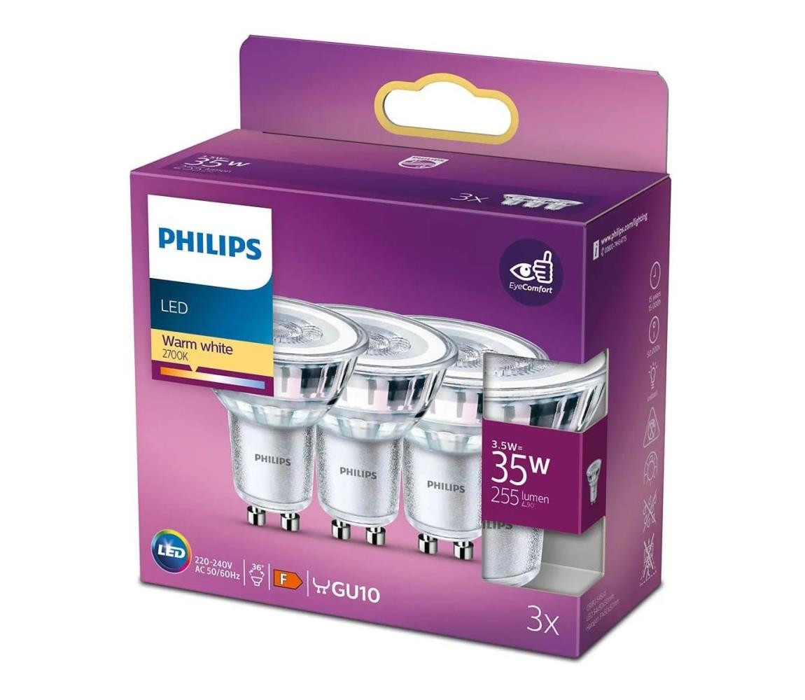 Philips SADA 3x LED Žárovka Philips GU10/3,5W/230V 2700K