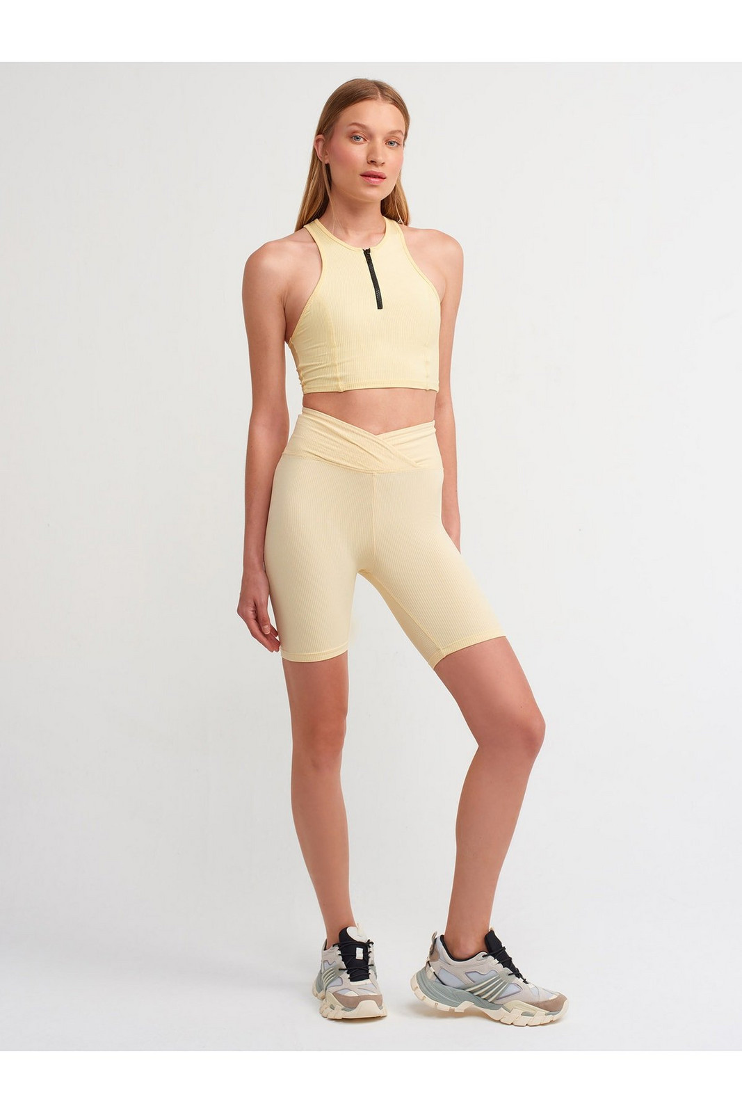 Dilvin 7936 Belt Detailed Short Leggings-c.yellow.