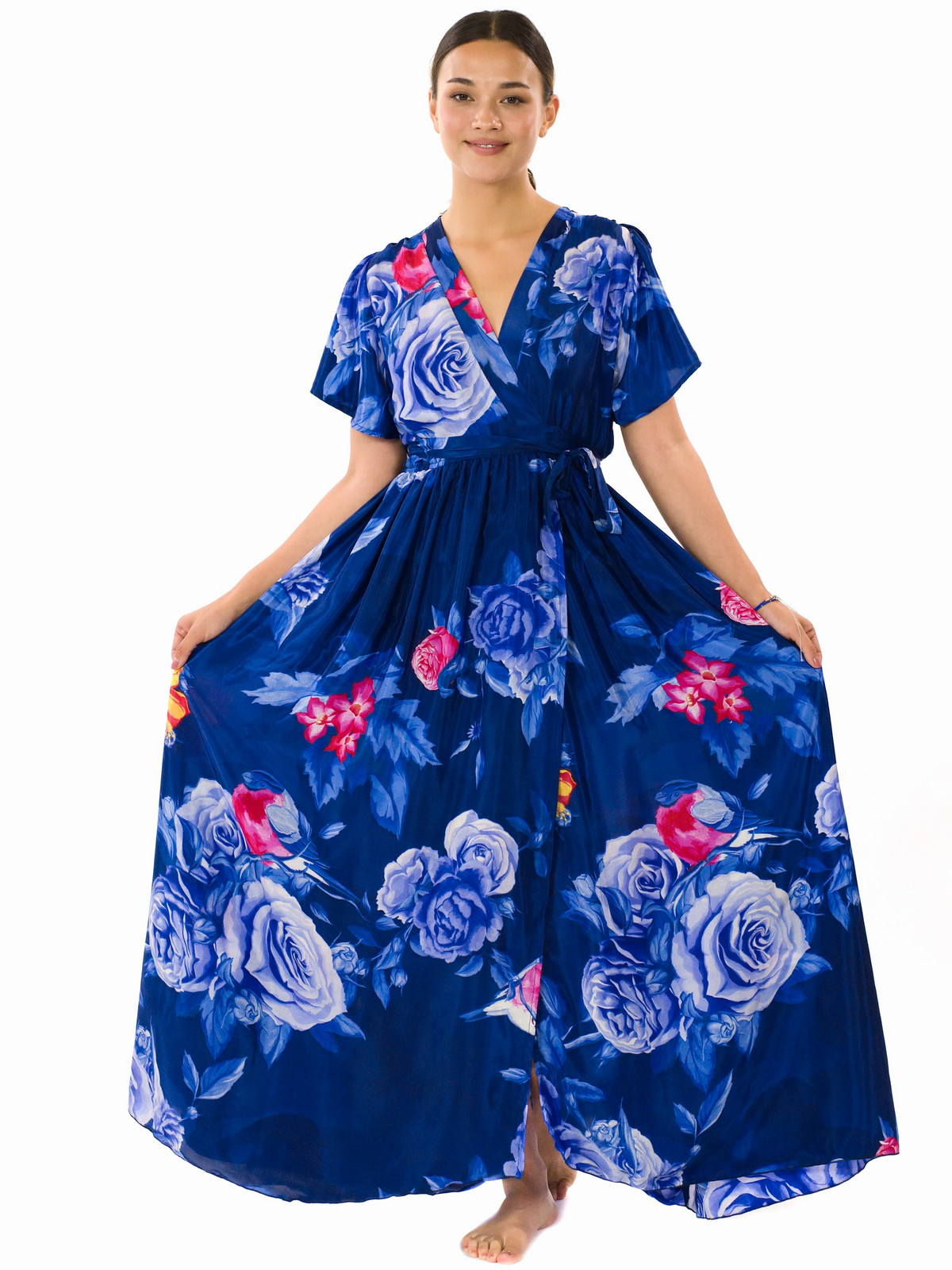 Himalife Dlouhé zavinovací šaty Kesha - tmavě modrá Velikost: S/M