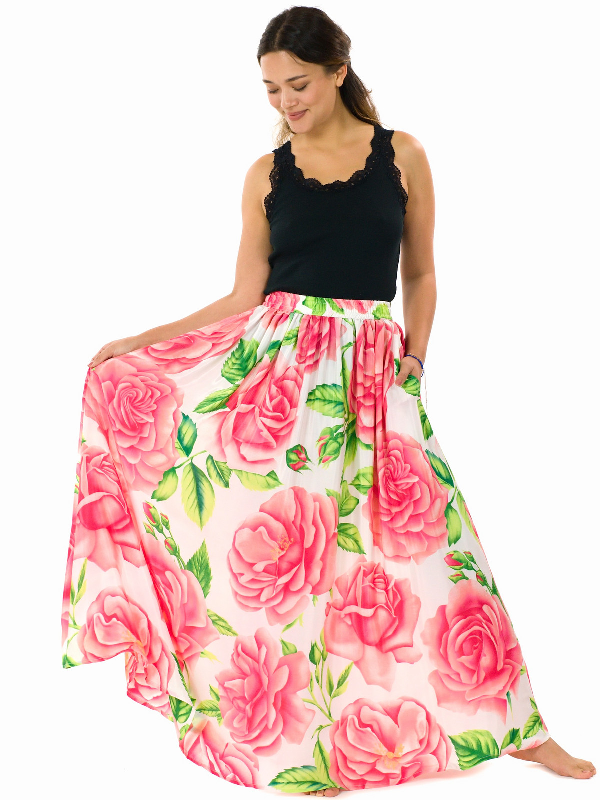 Himalife Maxi sukně s kapsami Lara - bílá s růžovou Velikost: S/M