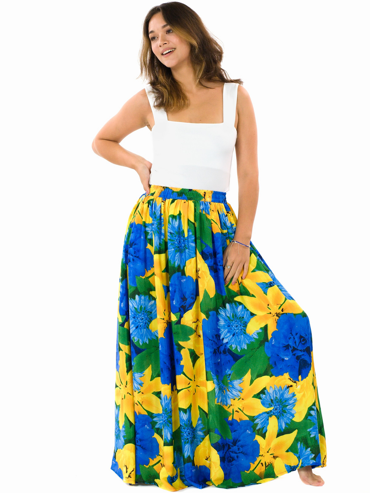 Himalife Maxi sukně s kapsami Esmara - modrá se žlutou Velikost: S/M