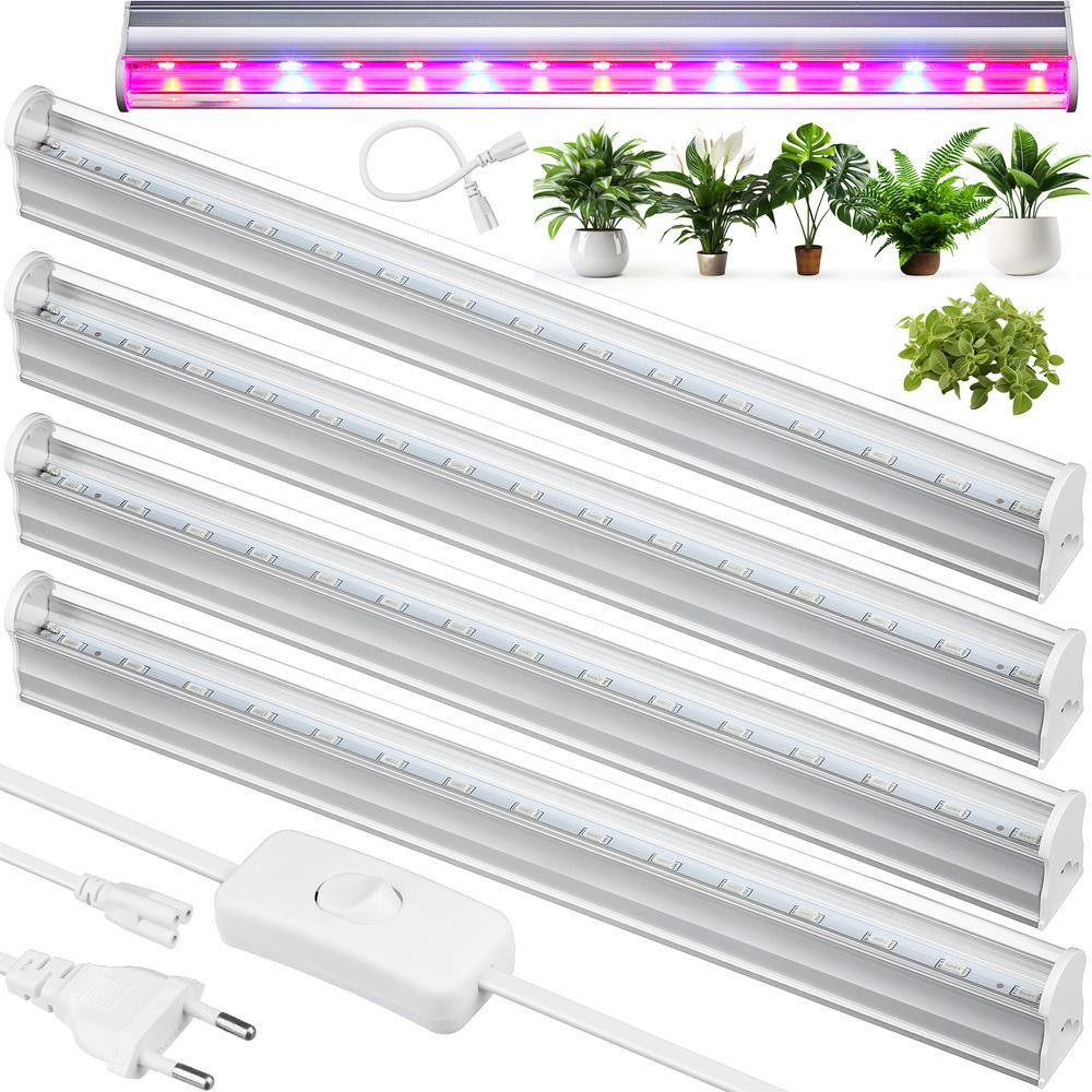 Interlook DG-T5-Whitel | Sada 4 lamp na pěstování květin | 6W lampa pro pěstování rostlin | Lampa s napájecím kabelem a propojovacím kabelem