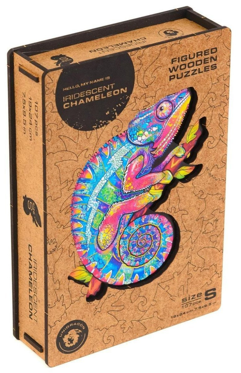 UNIDRAGON dřevěné puzzle - Chameleon, velikost S (19x24cm)