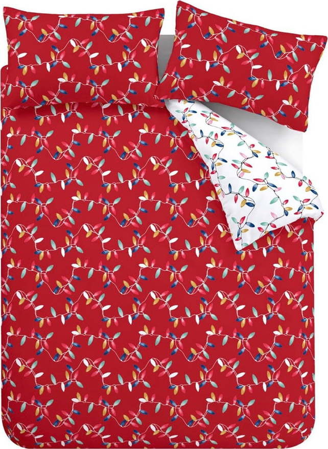 Červené povlečení na dvoulůžko z mikrovlákna 200x200 cm Christmas Lights – Catherine Lansfield