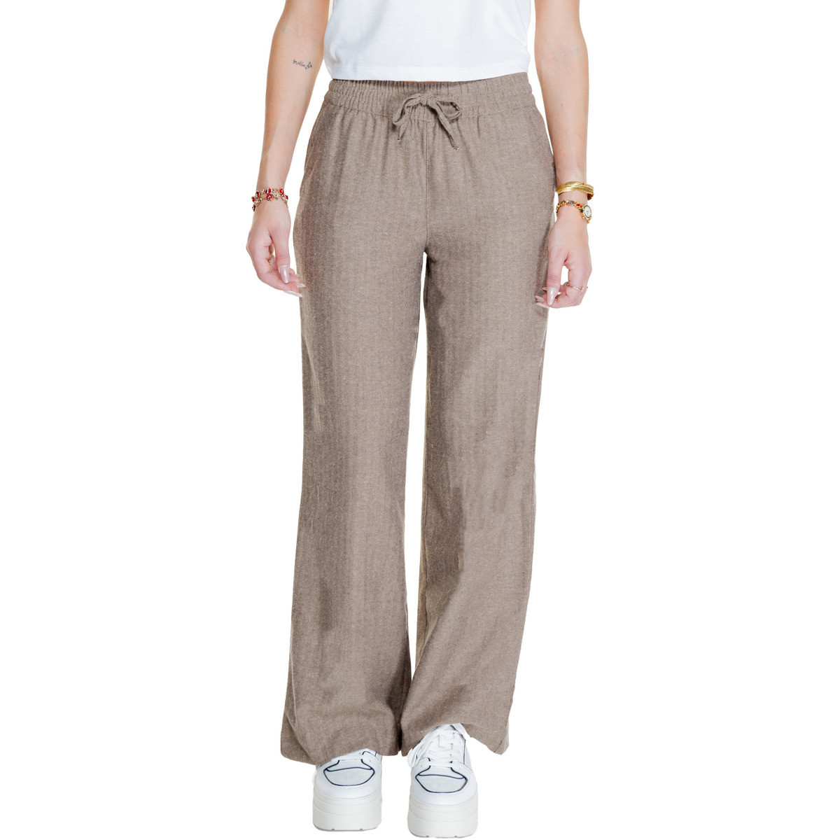 Jacqueline De Yong  JDYPAULA LIFE HW WIDE PANT WVN 15329718  Hnědá