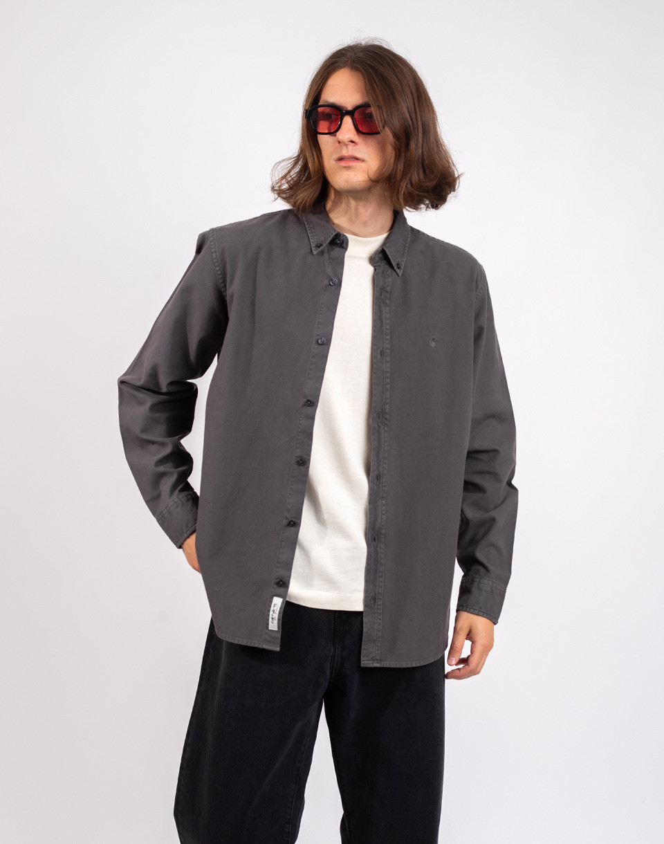 Carhartt WIP L/S Bolton Shirt Graphite garment dyed M