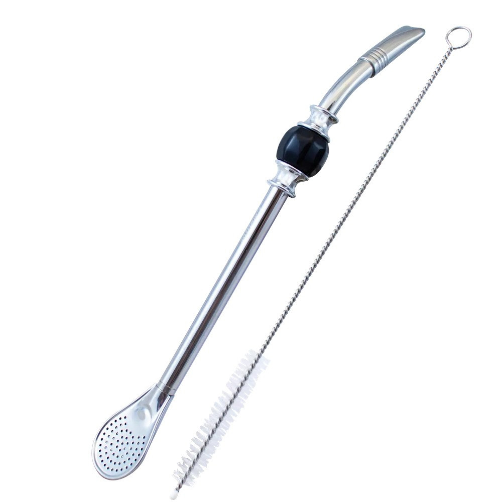 Cebador Bombilla s černým kamenem + čistící kartáč