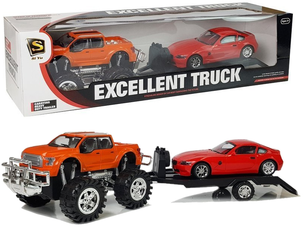 mamido Set vozidel oranžový Monster Truck červené BMW odtahovka 58 cm