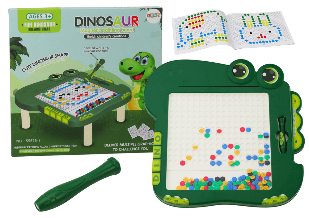 mamido Edukativní magnetická tabule Dino puzzle zelená s korálky