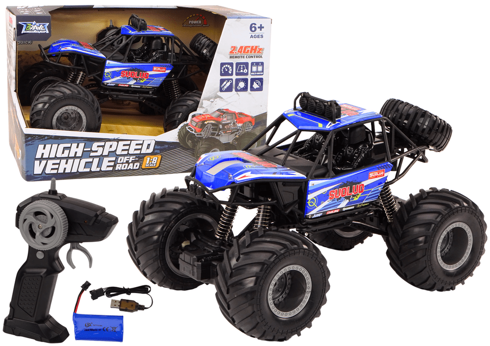 mamido RC terénní auto 1:8 s modrými tlumiči