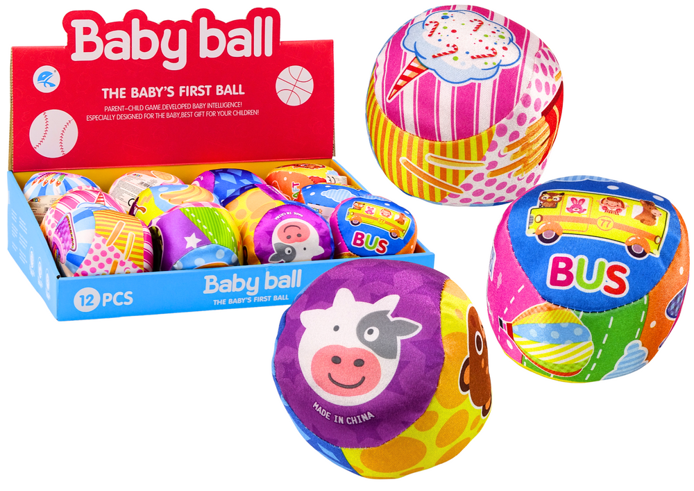 mamido Měkký míček s chrastítkem barevný míček zvířátka ovoce MIX 10 cm