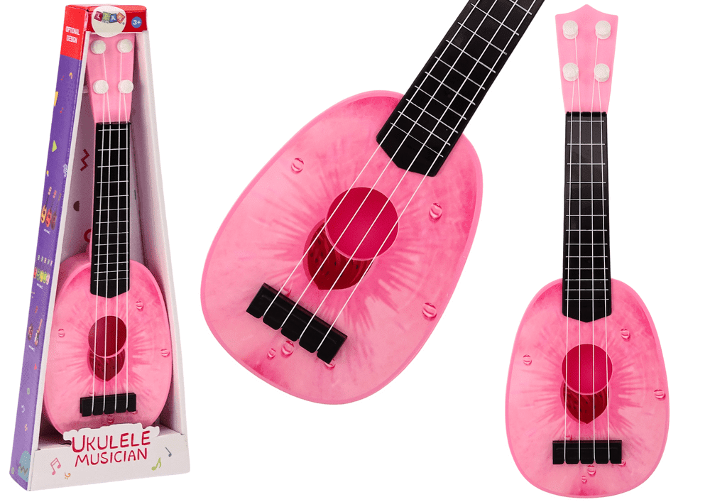 mamido Ukulele pro děti Mini kytara 4 struny s motivem broskve růžová 15″