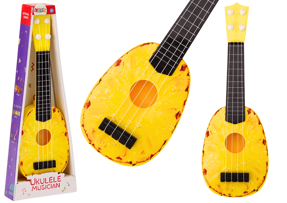 mamido Dětské ukulele mini kytara 4 struny ananasový motiv žlutá 15″