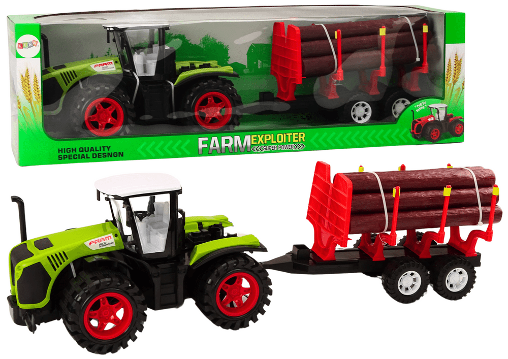 mamido Zelený farmářský traktor s přívěsem na dřevo 9 kmenů