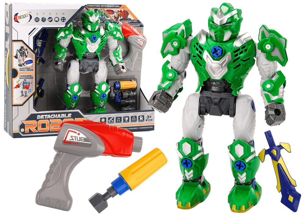 mamido Šroubovatelný robot se zbraní, vrtačkou a šroubovákem se světly a zvuky zelený