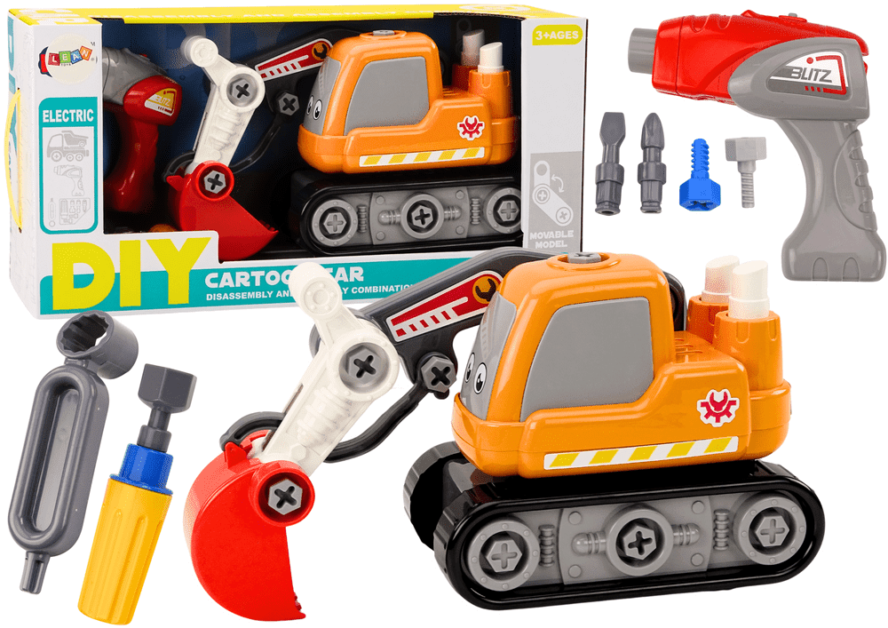 mamido Šroubovací pásový bagr kreslený DIY oranžový
