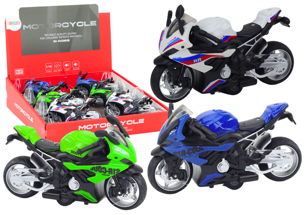 mamido Sportovní motocykl s třecím pohonem, 3 barvy - bílý, zelený, modrý