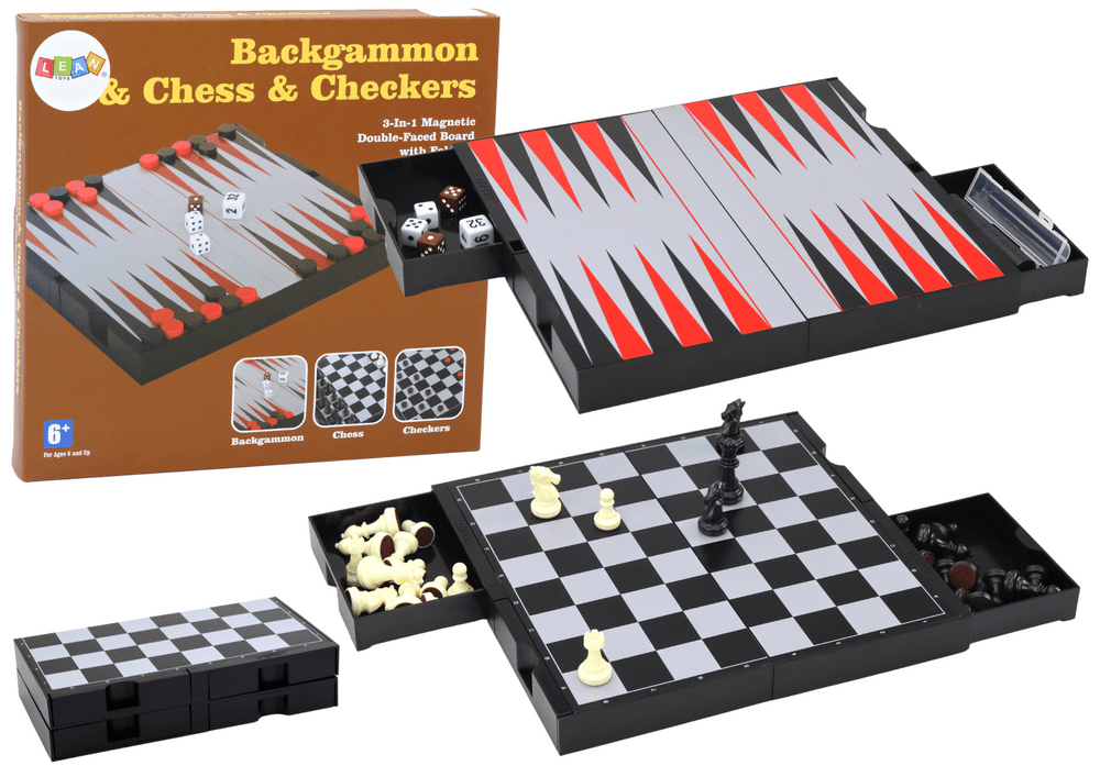 mamido Sada her 3v1 Magnetická deska Šachy Dáma Backgammon