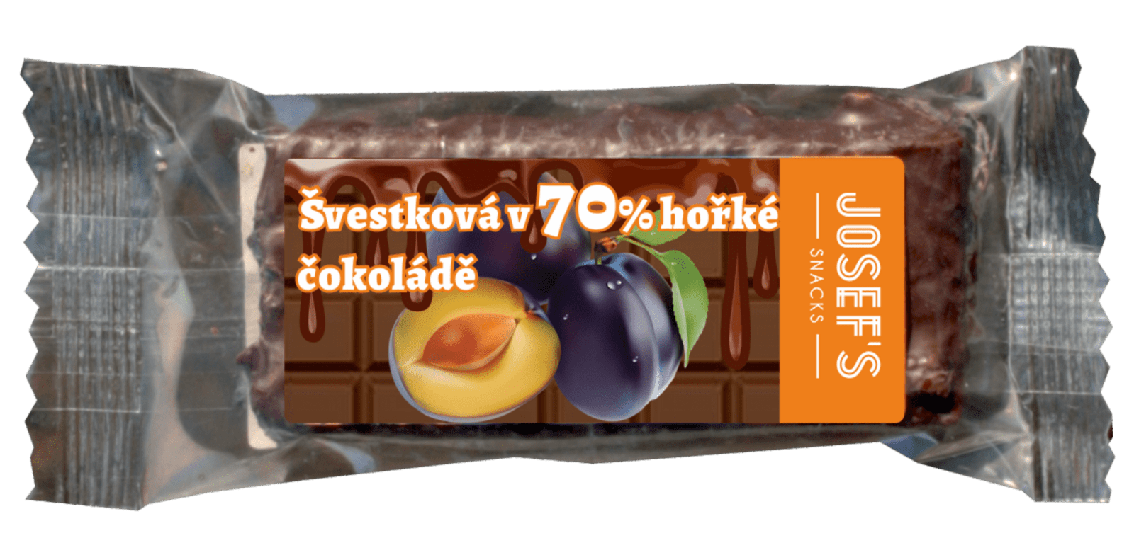 Josef's snacks Švestková v 70% hořké čokoládě s třtinou 42 g