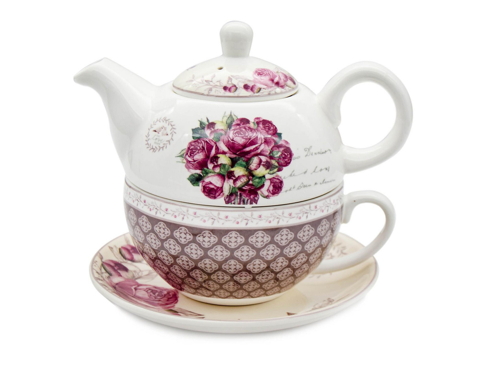 BELLA FIORE Konvice porcelán 450ml + hrnek 350ml  RŮŽE