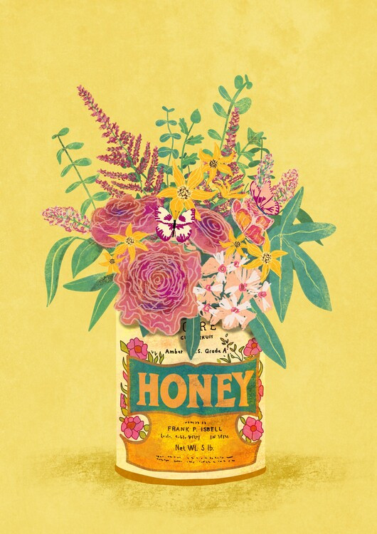 Raissa Oltmanns Ilustrace Flowers In a vintage Honey Can, Raissa Oltmanns, 30 × 40 cm