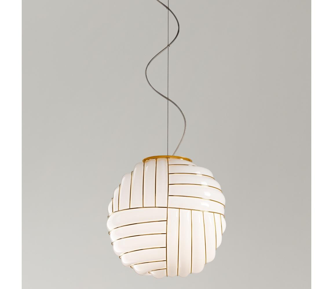 SIRU SIRU - Lustr na lanku CARTESIO 1xE27/60W/230V zlatá/bílá benátské sklo