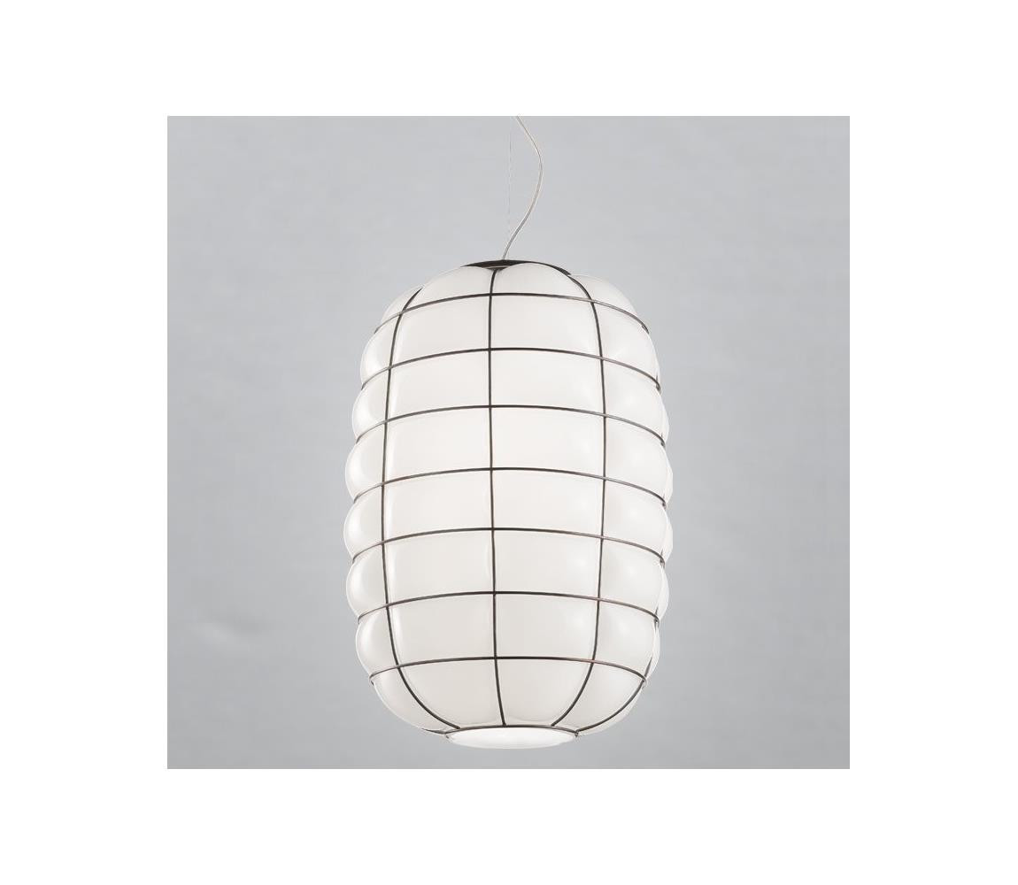 SIRU SIRU - Lustr na lanku LANTERNA 1xE27/60W/230V pr. 32 cm černá/bílá benátské sklo