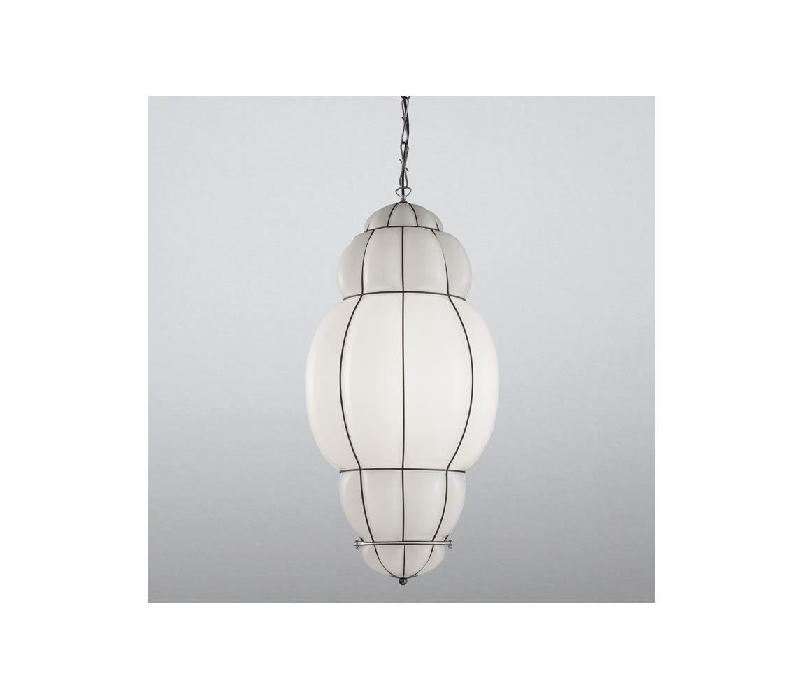 SIRU SIRU - Lustr na řetězu RIVISTO 1xE27/60W/230V pr. 45 cm černá/bílá benátské sklo