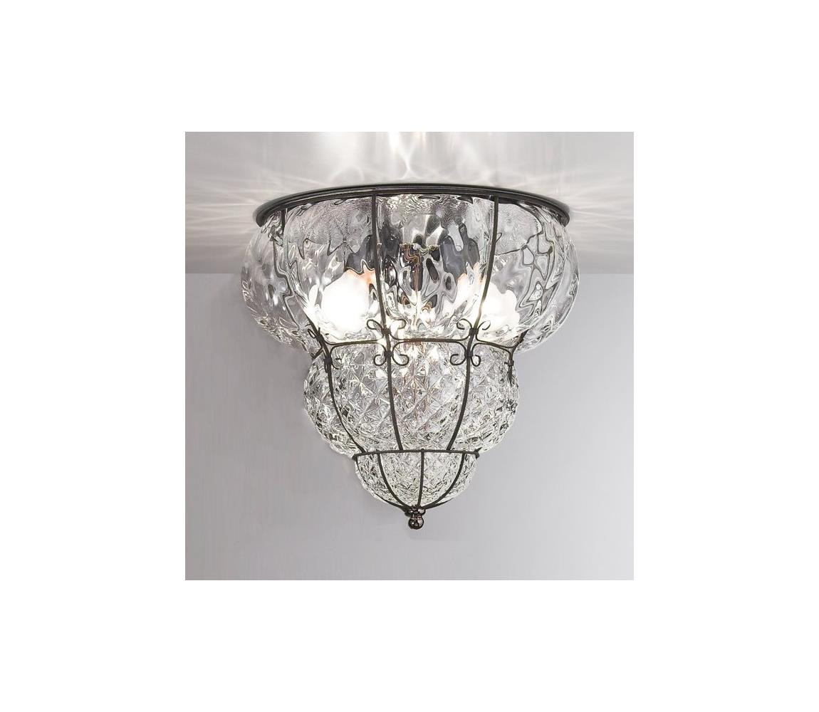 SIRU SIRU- Stropní svítidlo CLASSIC 3xE14/40W/230V pr. 25 cm čirá/černá benátské sklo