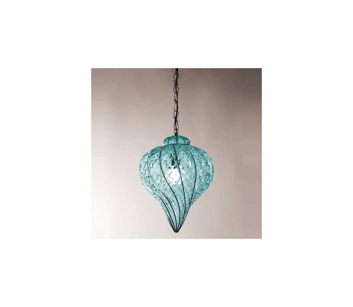 SIRU SIRU - Lustr na řetězu GOCCIA 1xE27/60W/230V pr. 25 cm modrá/hnědá benátské sklo